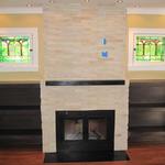 After picture of finished redesign of fireplace wall